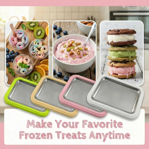 Miniatura 8 de Máquina de helados enrollados, bandeja de helado con rodillo de helado, máquina de helado casera manual para sorbete de yogur congelado, bandeja