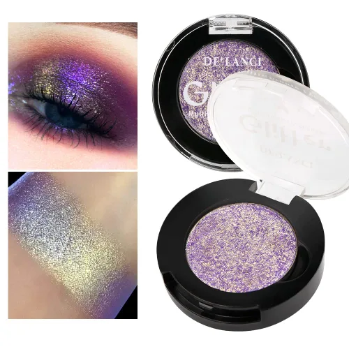 Afflano Sombra de ojos única morado-dorado brillante, sombra de ojos multicolor cromo duo, sombra de ojos holográfica con purpurina, cambio de color
