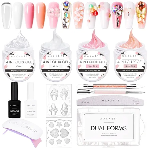 Miniatura 11 de Makartt Arte de uñas de gel 3D: 4 en 1 constructor de gel sólido transparente para extensión, pegamento de uñas UV para uñas acrílicas, diamantes