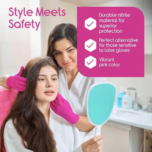 Miniatura 3 de Inspire Guantes rosados desechables sin látex, paquete de 2 unidades, guantes de nitrilo rosa para salón de uñas y tinte para el cabello