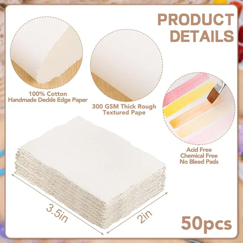 Miniatura 2 de Prudiut 50 hojas de papel de acuarela de algodón, 300 g/m², borde de 5,08 x 8,89 cm, ideal para pinturas de acuarela, bocetos acrílicos, manualidades