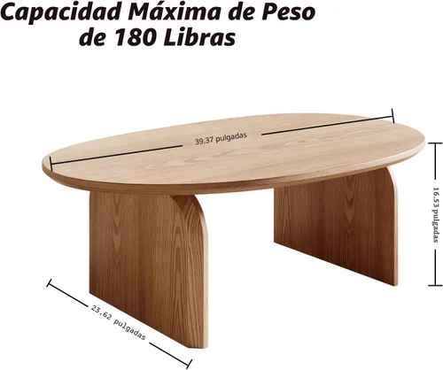 Miniatura 2 de Honyee - Mesa de centro moderna ovalada, pequeñas mesas de centro para la sala de estar - Parte superior de madera de roble con patas sólidas, mesa