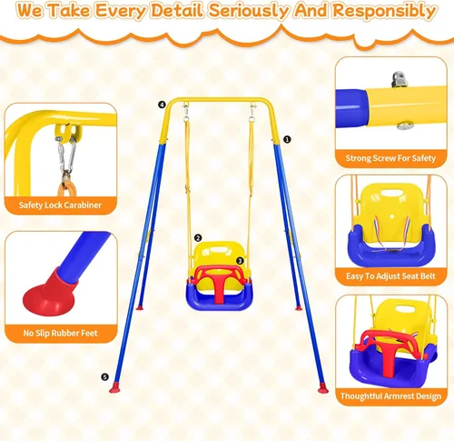 Miniatura 4 de Columpio 3 en 1 para niños pequeños, columpio plegable para interiores y exteriores para bebé, columpios multifuncionales para niños de 6 meses