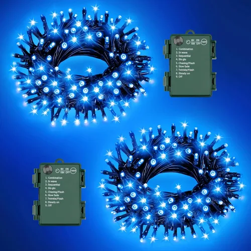 Miniatura 16 de Luces de Cadena de Halloween Total 100LED Operadas por Batería Exteriores 8 Modos con Temporizador 16.4Pies*2, 50LED*2 Luces de Hadas Impermeables