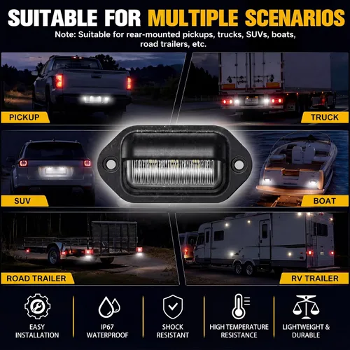 Miniatura 6 de Mudder Paquete de 8 luces LED de matrícula de 12 V, 6 LED, impermeables, luces traseras para camión, SUV, remolque, RV, camiones y barcos