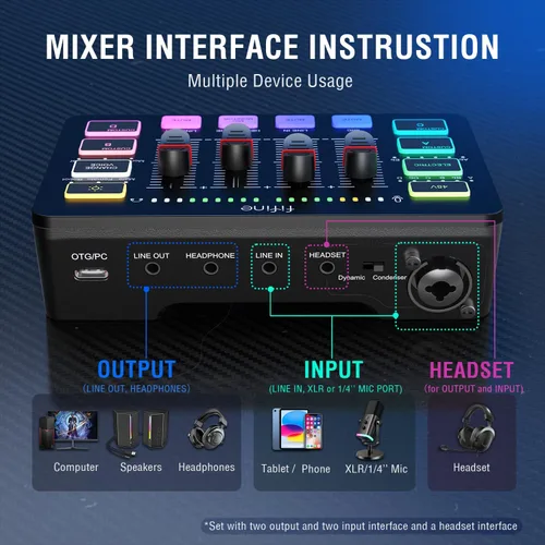 Miniatura 5 de Paquete de equipo de juego FIFINE, set de micrófono de juego dinámico XLR/USB con mezclador de audio para streaming para grabación de podcast, video