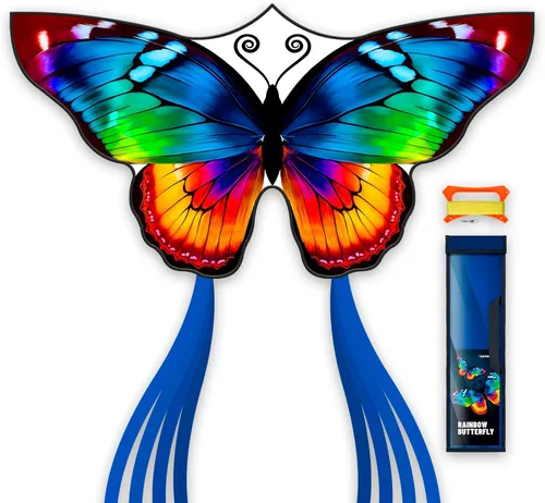 Miniatura 8 de SGftre Cometa de mariposa para niños y niñas, fácil de volar, juguete perfecto para niños y adultos, ideal para diversión en la playa y actividades