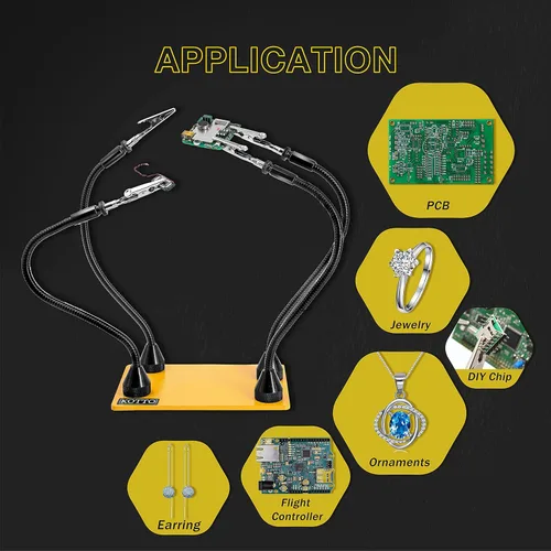Miniatura 6 de KOTTO Herramienta de soldadura de tercera mano, soporte para PCB, dos brazos metálicos flexibles con base magnética, manos que ayudan a las manos