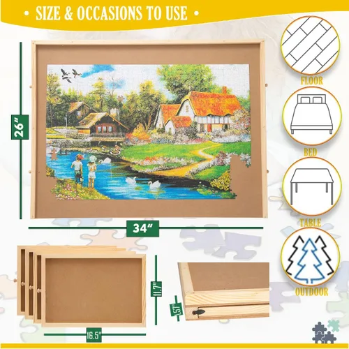 Miniatura 5 de SNAIL Tablero de rompecabezas de madera jumbo portátil con cajones de almacenamiento para adultos, mesa de rompecabezas grande de 34 x 26 pulgadas