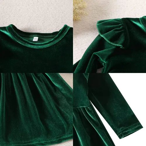 Miniatura 120 de IDOPIP Vestido tutú de terciopelo para niñas pequeñas, vestido de manga larga para princesa, Navidad, cumpleaños, fiesta, boda, vestidos de otoño e