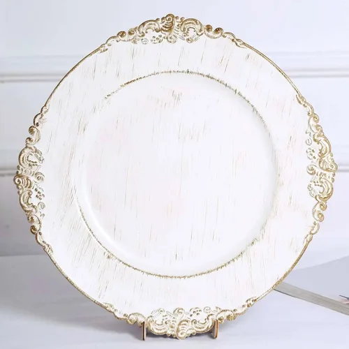 Miniatura 15 de Efavormart - Paquete de 6 platos barrocos redondos de oro rosa de 13 pulgadas, borde en relieve de hojas, perfecto para decoración de catering