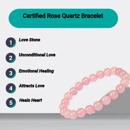 Miniatura 3 de DHYANARSH Pulsera de cuentas de piedra de cuarzo rosa, cuentas naturales certificadas de 0.315 in para amor incondicional