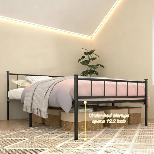 Miniatura 3 de Marco de cama de plataforma de metal, cama de hierro de estilo victoriano con cabecero, marco resistente y listones, almacenamiento debajo
