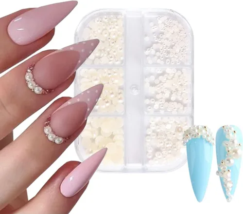Miniatura 4 de 2 cajas de perlas para arte de uñas, perlas de espalda plana, cuentas de caviar doradas y plateadas, abalorios de metal de acero 3D, perlas