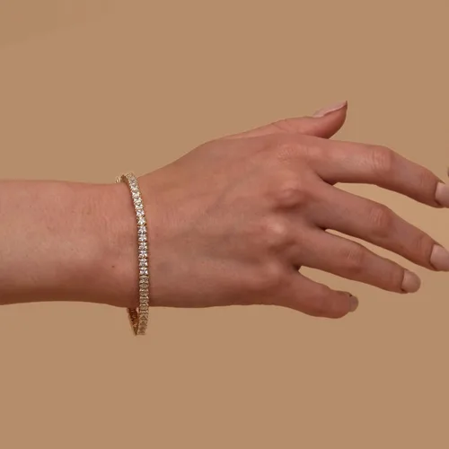 Miniatura 2 de PAVOI Pulsera de tenis clásica chapada en oro de 14K con circonita cúbica Pulseras de oro para mujer CZ de 0.16 in, tamaño 6.5-7.5 pulgadas
