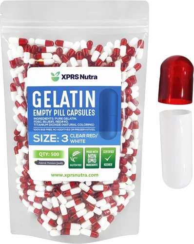 XPRS Nutra Cápsulas vacías de tamaño 3 – 500 cápsulas vacías de gelatina – Pastillas para relleno de cápsulas de bricolaje – Cápsulas de gel de Rojo