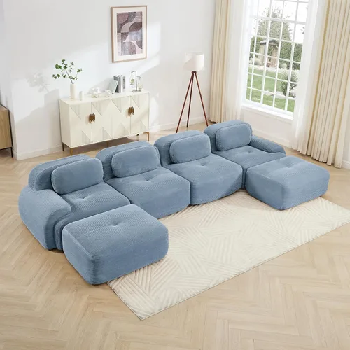 Miniatura 101 de Sofá moderno comprimido sin estructura de 116 pulgadas, sofás seccionales de 3 plazas para sala de estar, sofá seccional modular de pana