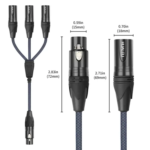 Miniatura 3 de Cable divisor en Y de 3 pines XLR hembra a 3 machos, cable divisor XLR de 3 vías, equilibrio de 1 hembra a 3 macho, cable de audio para micrófono