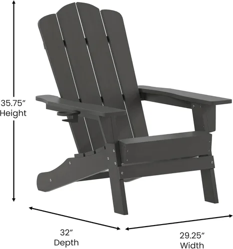 Miniatura 3 de Flash Furniture Newport Adirondack - Silla Adirondack con soporte para tazas, silla Adirondack de poliresina resistente a la intemperie, color gris