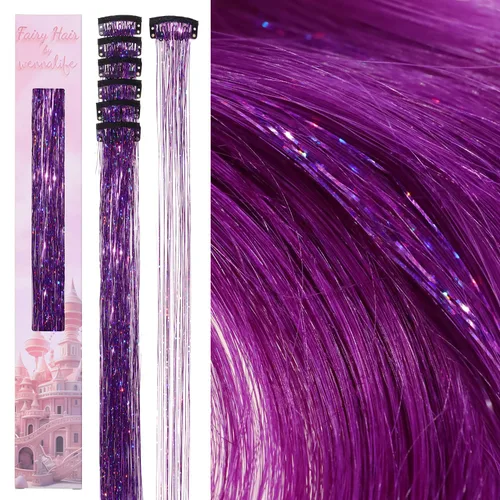 Miniatura 50 de Wennalife 12 piezas de extensiones de cabello azul con clip, extensiones de cabello con clip de colores para niños, pinzas de cabello arcoíris