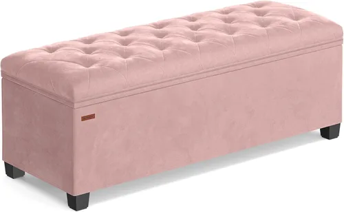 Miniatura 15 de SONGMICS Banco otomano de almacenamiento de terciopelo, reposapiés con patas, 15.7 x 43 x 15.7 pulgadas, banco de extremo de cama, baúl de Blanco