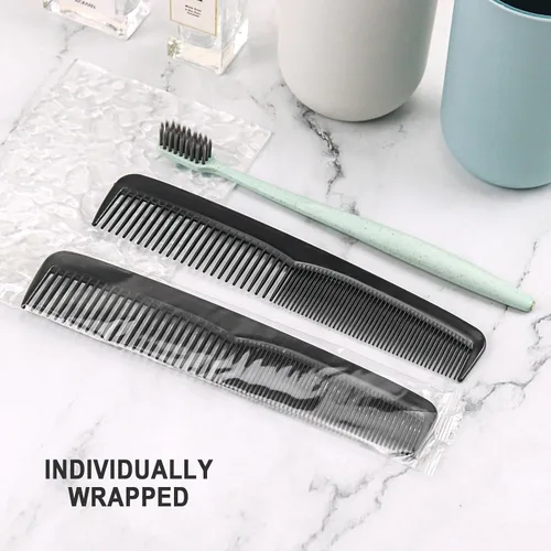 Miniatura 4 de Paquete de 30 peines negros a granel, peine de bolsillo para cabello de doble diente de 7 pulgadas, envueltos individualmente, peines a granel