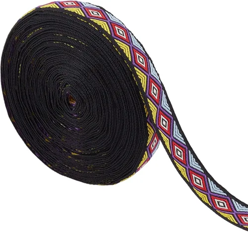 Miniatura 9 de GORGECRAFT Cinta de jacquard étnico de 10.94 yardas, cinta bordada de 3/4 pulgadas de ancho rojo azul geométrico rombo tejido flecos o bricolaje