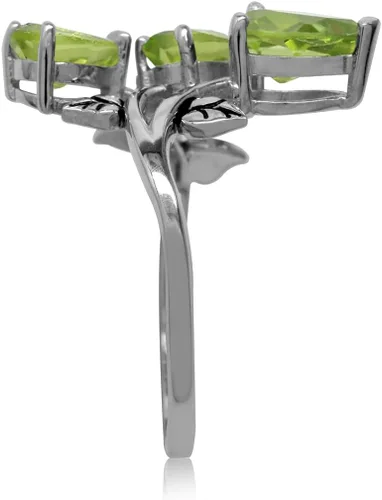 Miniatura 3 de Silvershake Anillo de plata de ley 925 de peridoto natural de 3 piedras de 2,76 quilates