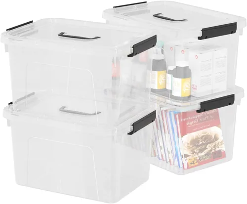 Miniatura 9 de Paquete de 4 cajas de almacenamiento transparentes de 17.5 cuartos de galón, contenedor de almacenamiento de plástico con tapas