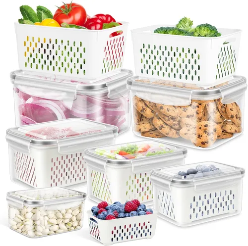 Miniatura 12 de TBMAXS 4 Pack Food Storage Containers Fruit Containers for Fridge with Colander Airtight BPA Free Plastic Berry Keeper Container Produce Saver