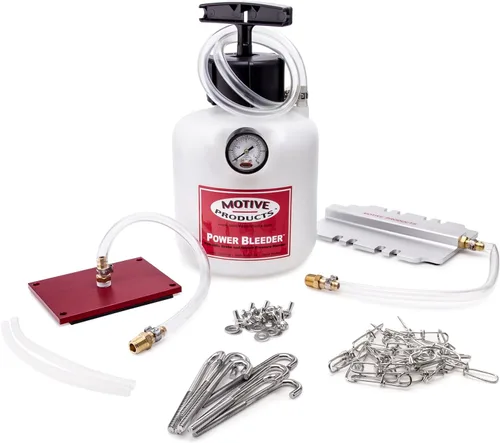 Motive Products 0120 Power Bleeder Tanque de 2 cuartos con manguera y kit de adaptador delantero y trasero de dos niveles, compatible con vehículos