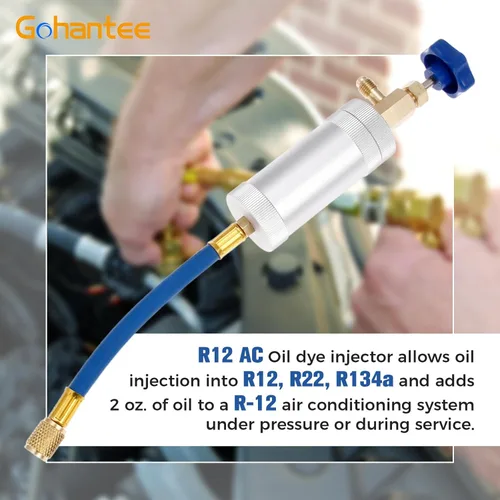 Miniatura 2 de gohantee Inyector de tinte de aceite de CA R12 para R134a R22 2oz A/C Herramienta de inyección de aire acondicionado hembra 1/4 "SAE x macho 1/4" SAE