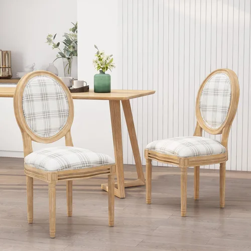 Miniatura 2 de Christopher Knight Home Camille - Sillas de comedor tradicionales de terciopelo, 2 piezas, color gris y blanco brillante Cuadros grises + naturales