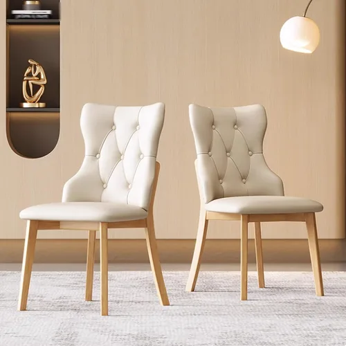 Miniatura 27 de Juego de sillas de comedor, sillas rústicas de cocina, silla de comedor tapizada con cojín grueso, silla de sala de estar con marco de madera beige