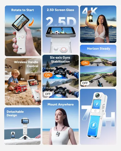 Miniatura 2 de SJCAM C400 4K Travel Vlogging Cámara con tarjeta de 64 GB, cámara corporal de grabación 7H para creadores de YouTube, estabilizador de 6 ejes