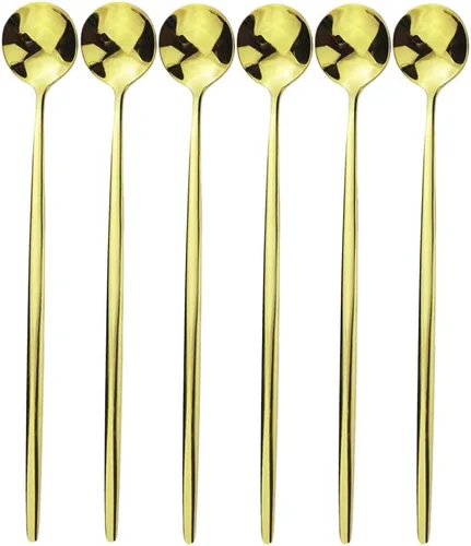 Miniatura 12 de Cubertería de acero inoxidable 304 de cobre de mango largo Cucharas de té de helado Cucharas de mezcla Vajilla Vajilla Servicio de cocina Juego