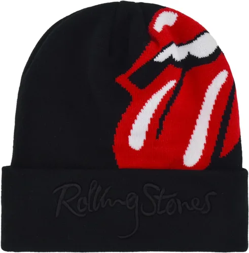 The Rolling Stones - Gorro de punto de invierno con logotipo y puño de labios jacquard, negro, talla única, Negro -