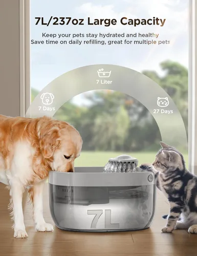 Miniatura 2 de Fuente de agua de 7L/1.8Gal para perros grandes, dispensador de tazón de agua para perros FEELNEEDY, fuente de agua para mascotas con bomba ultra