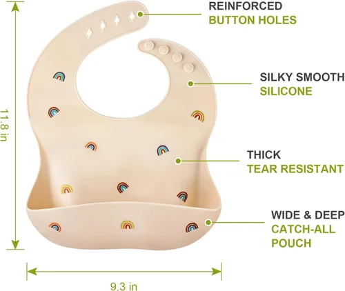 Miniatura 8 de Accmor Silicone Baby Bibs, Waterproof Soft Bibs for Baby Girls Boys Feeding Eating, Silicone Baby Bibs with Large Pocket