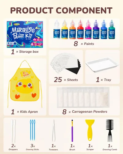 Miniatura 7 de JUPITEARTH Kit de pintura de mármol de agua de 52 piezas, artes y manualidades para niñas y niños, suministros de arte para niños de 3 a 5 años, 4 a