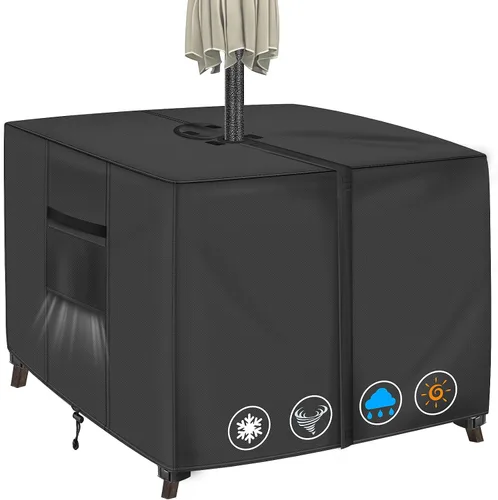 Funda cuadrada para mesa de patio con agujero para paraguas, 36 pulgadas de largo x 36 pulgadas de ancho x 28 pulgadas de alto (tamaño de la