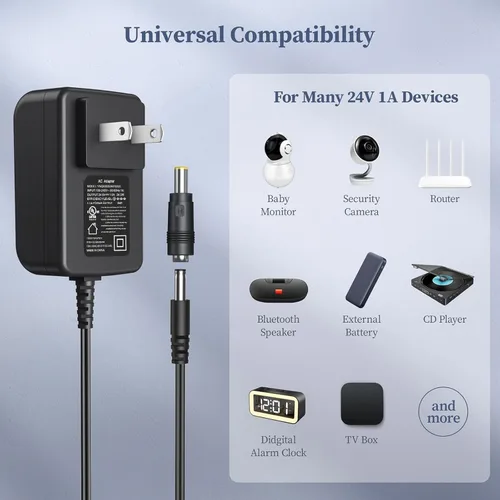 Miniatura 3 de Adaptador de corriente CA/CC de 24 V, 1 A, entrada de 100-240 V, enchufe de pared de conmutación regulado de 24 W con 10 puntas de CC, compatible