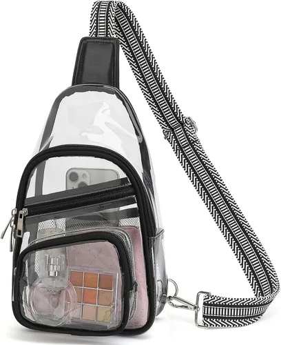 Miniatura 9 de Sisipoet Bolsa transparente para eventos en estadios, bolsa cruzada transparente para conciertos, riñonera para mujeres y hombres, bolsas Semi negro