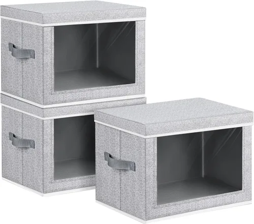 Miniatura 27 de Homsorout Contenedores de almacenamiento con tapas, organizadores pequeños de tela con ventana, contenedores de almacenamiento plegables para ropa