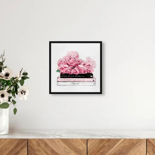 Miniatura 3 de The Oliver Gal Artist Co. Lienzo enmarcado para pared, diseño de rosas y libros de elegancia, decoración del hogar, 12 x 12 pulgadas, rosa, blanco