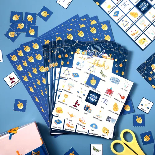 Miniatura 4 de Liliful Juego de 35 tarjetas de bingo de Hanukkah para adultos y niños, 24 jugadores, juego de cartas de fiesta de Hanukkah, tarjetas de llamadas
