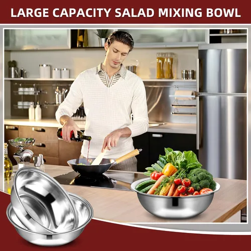 Miniatura 3 de 6 Piezas de Cuencos para Mezcla de Acero Inoxidable Cuencos de Metal para Mezcla Extra Grandes Cuenca de Ensalada con Borde Más Profundo, Apto