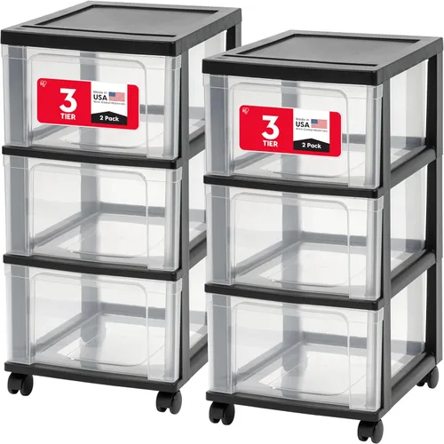 IRIS USA Organizador de almacenamiento de plástico de 3 cajones con carrito rodante, con ruedas giratorias, paquete de 2, para suministros de arte