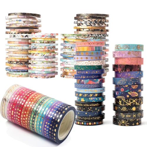 Juego de 100 rollos de cinta washi de papel de aluminio dorado delgada cinta adhesiva decorativa de 0.118 in de ancho para álbumes de recortes para