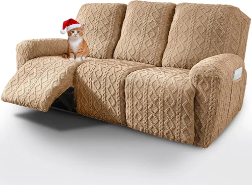 Miniatura 22 de vctops Verde Navideño 4 Piezas Fundas para Sillón Reclinable de Felpa Jacquard Geométrica Suaves Peludas Mullidas Funda para Sofá y Sillón